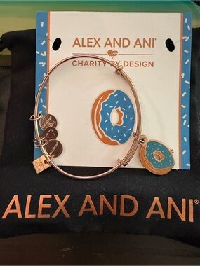 Alex and Ani Blue & Gold Donut Charm Expandable Bangle